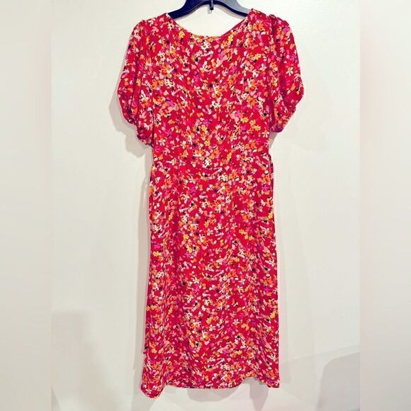 Sanctuary Women's Floral Puff Sleeve Midi Dress Red, Sunset Bloom size 4 - Picture 7 of 8
